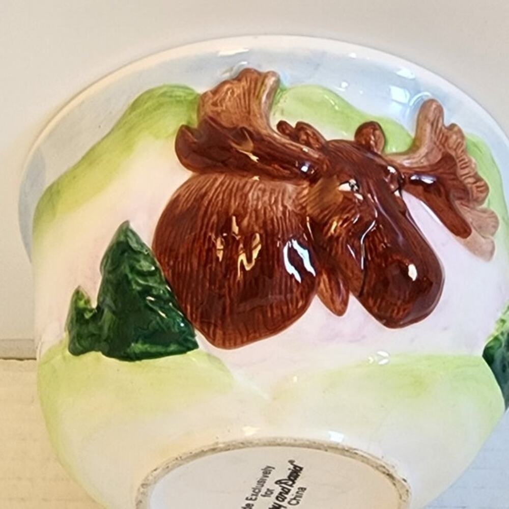 Harry & David VTG Ceramic 3 D Moose Ceramic Bowl Holiday Lodge Decor Chip Flaws - Picture 3 of 9
